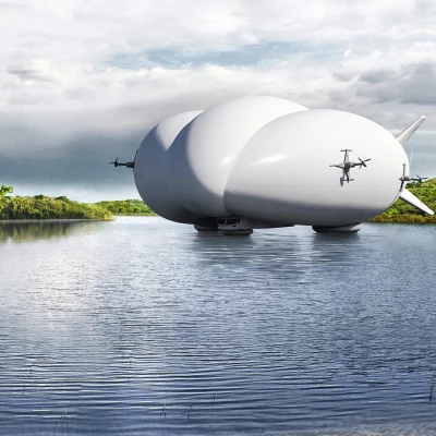(strich:LM-H1) The hybrid airship is capable of taking off and landing on rough terrain and touching down on water.