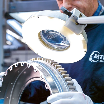 **Years of experience:** To date, MTU has de­livered some 7,000 mo­dules for the Pratt & Whitney Canada PW300 and PW500 busi­ness jet en­gines.