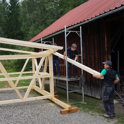 **Playground:** Kindergarten children will soon play on and in this wooden castle.